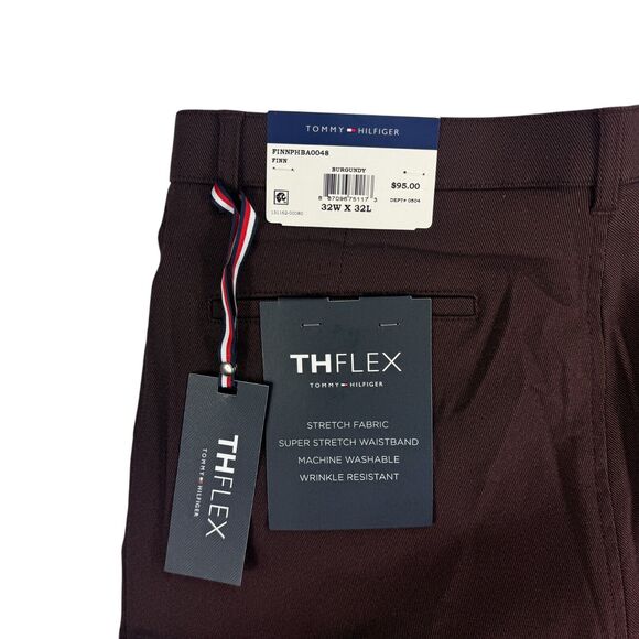 Tommy Hilfiger Mens TH Flex Finn Modern Fit Twill Pants Burgundy 32x32 - Picture 2 of 4